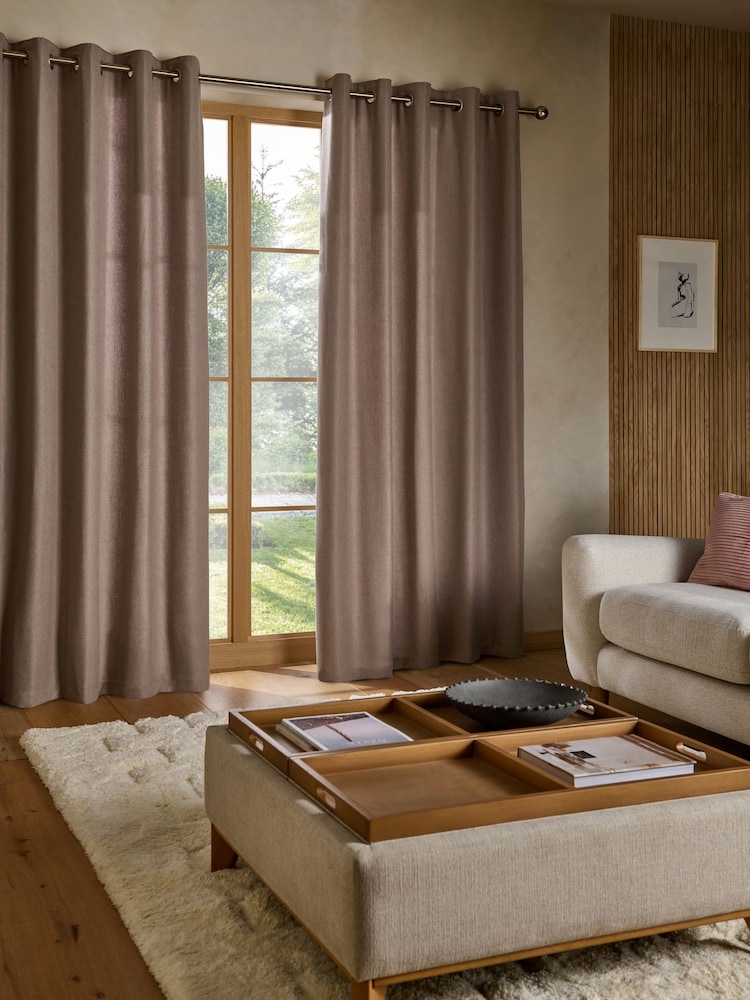 Blush Pink Soft Weave Linen Blend Lined Eyelet Curtains - Image 1 of 5