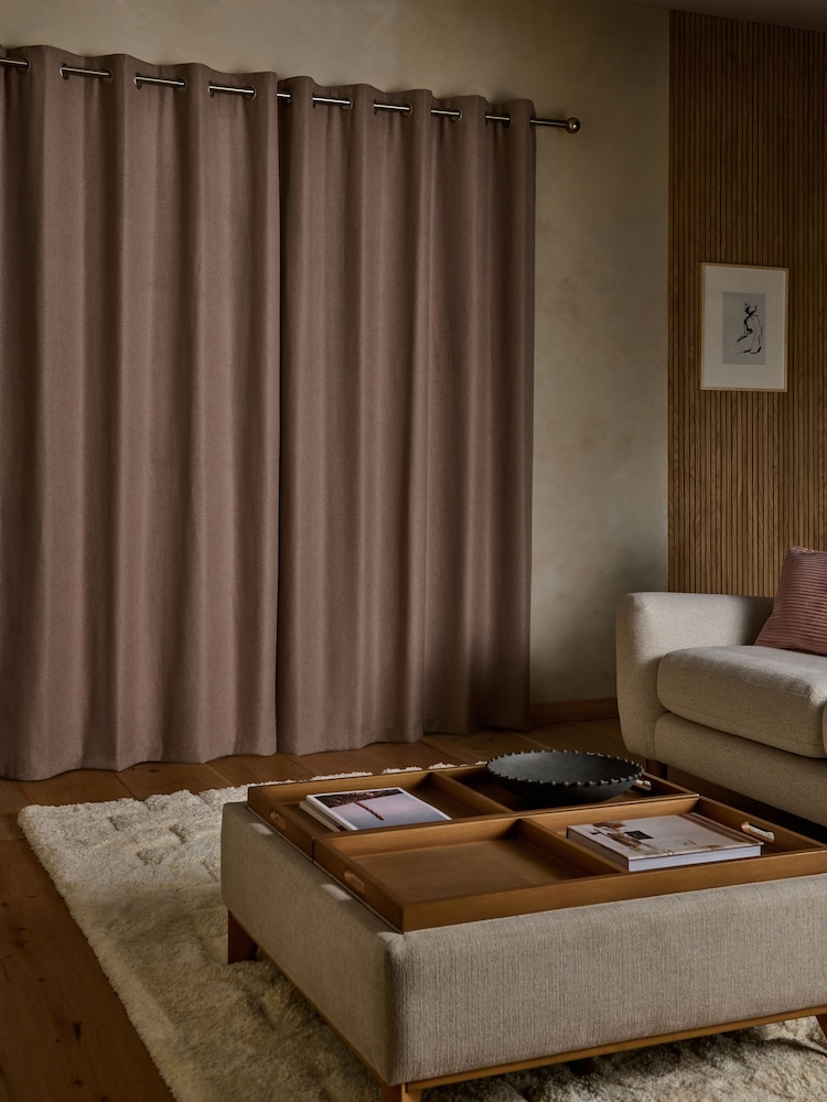 Blush Pink Soft Weave Linen Blend Lined Eyelet Curtains - Image 2 of 5