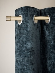 Navy Blue Plush Chenille Lined Eyelet Curtains - Image 1 of 5