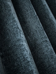 Navy Blue Plush Chenille Lined Eyelet Curtains - Image 5 of 5