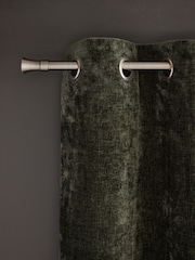 Green Plush Chenille Lined Eyelet Curtains - Image 1 of 5