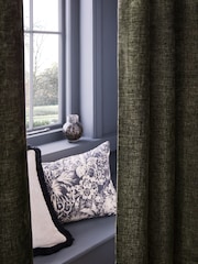 Green Plush Chenille Lined Eyelet Curtains - Image 4 of 5