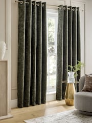 Green Plush Chenille Blackout/Thermal Eyelet Curtains - Image 3 of 7