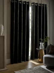Green Plush Chenille Blackout/Thermal Eyelet Curtains - Image 4 of 7
