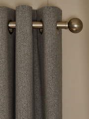Grey Brushed Herringbone Eyelet Blackout Thermal Curtains - Image 3 of 8