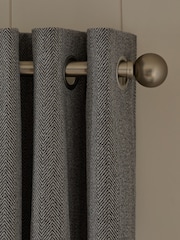 Grey Brushed Herringbone Eyelet Blackout Thermal Curtains - Image 5 of 8