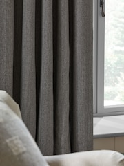 Grey Brushed Herringbone Eyelet Blackout Thermal Curtains - Image 8 of 8