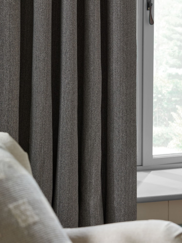Grey Brushed Herringbone Eyelet Blackout Thermal Curtains - Image 8 of 8 Grey Brushed Herringbone Eyelet Blackout Thermal Curtains - Image 8 of 8
