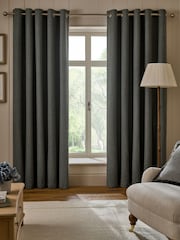 Teal Blue Brushed Herringbone Eyelet Blackout Thermal Curtains - Image 1 of 5
