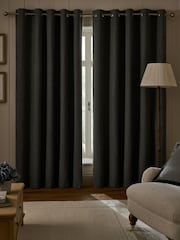 Teal Blue Brushed Herringbone Eyelet Blackout Thermal Curtains - Image 2 of 5