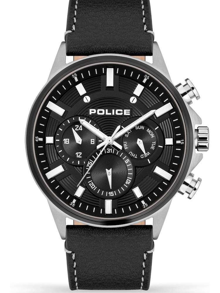 Police Kismet SS Multi Dial Leather Strap Black Watch - Image 1 of 4