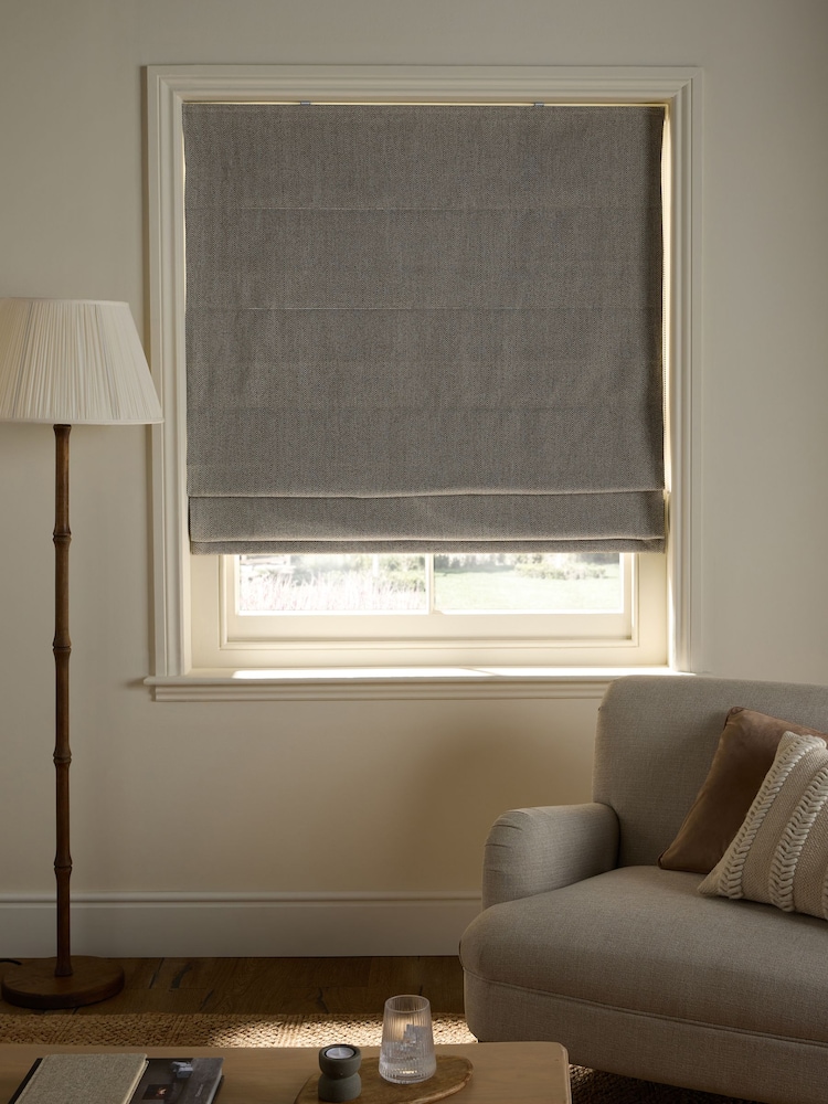 Grey Ready Made Blackout Thermal Brushed Herringbone Roman Blind - Image 2 of 6 Grey Ready Made Blackout Thermal Brushed Herringbone Roman Blind - Image 2 of 6