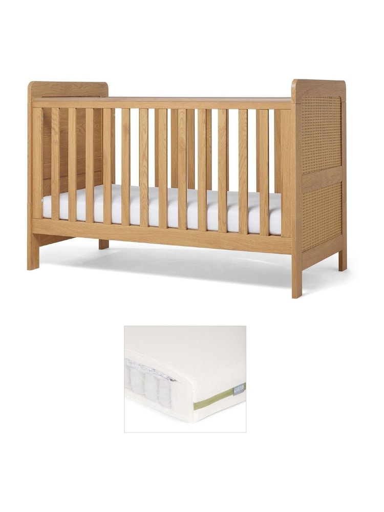 Mamas & Papas Rattan or Oak Esna Cot Bed & Pocket Spring Mattress - Image 1 of 4