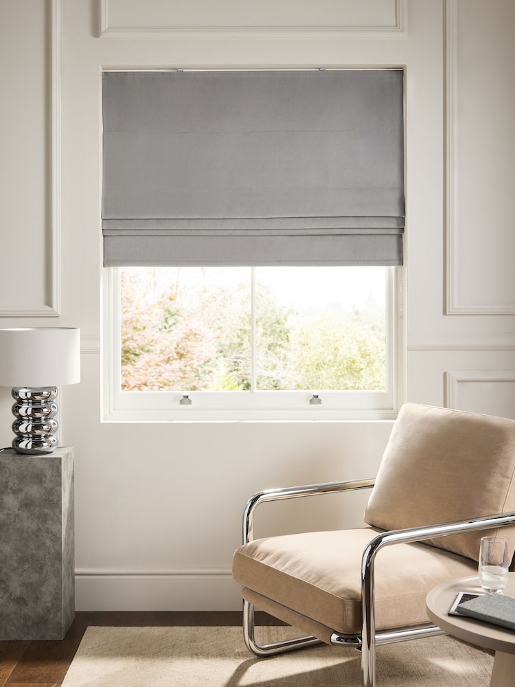 Charcoal Grey Ready Made Blackout/Thermal Cotton Roman Blinds - Image 1 of 7 Charcoal Grey Ready Made Blackout/Thermal Cotton Roman Blinds - Image 1 of 7