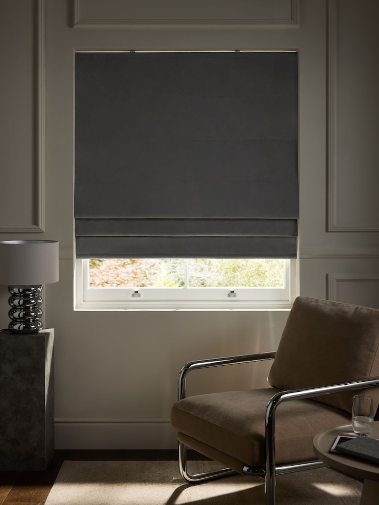 Charcoal Grey Ready Made Blackout/Thermal Cotton Roman Blinds - Image 2 of 7 Charcoal Grey Ready Made Blackout/Thermal Cotton Roman Blinds - Image 2 of 7