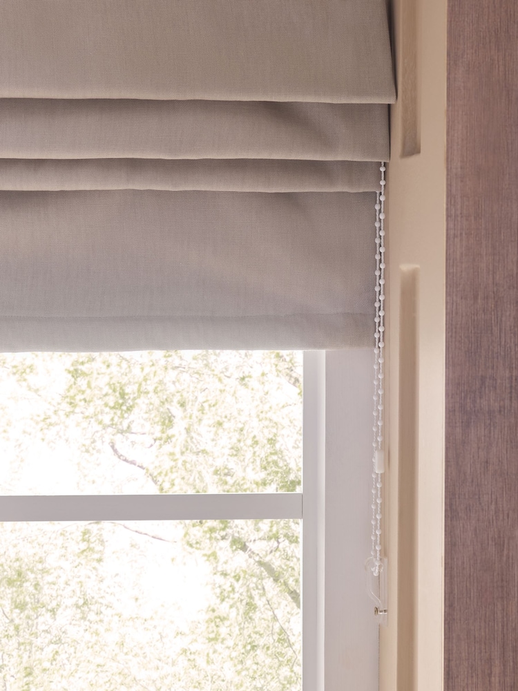 Dark Natural Ready Made Blackout/Thermal Cotton Roman Blinds - Image 1 of 5 Dark Natural Ready Made Blackout/Thermal Cotton Roman Blinds - Image 1 of 5