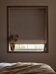 Dark Natural Ready Made Blackout/Thermal Cotton Roman Blinds - Image 2 of 7