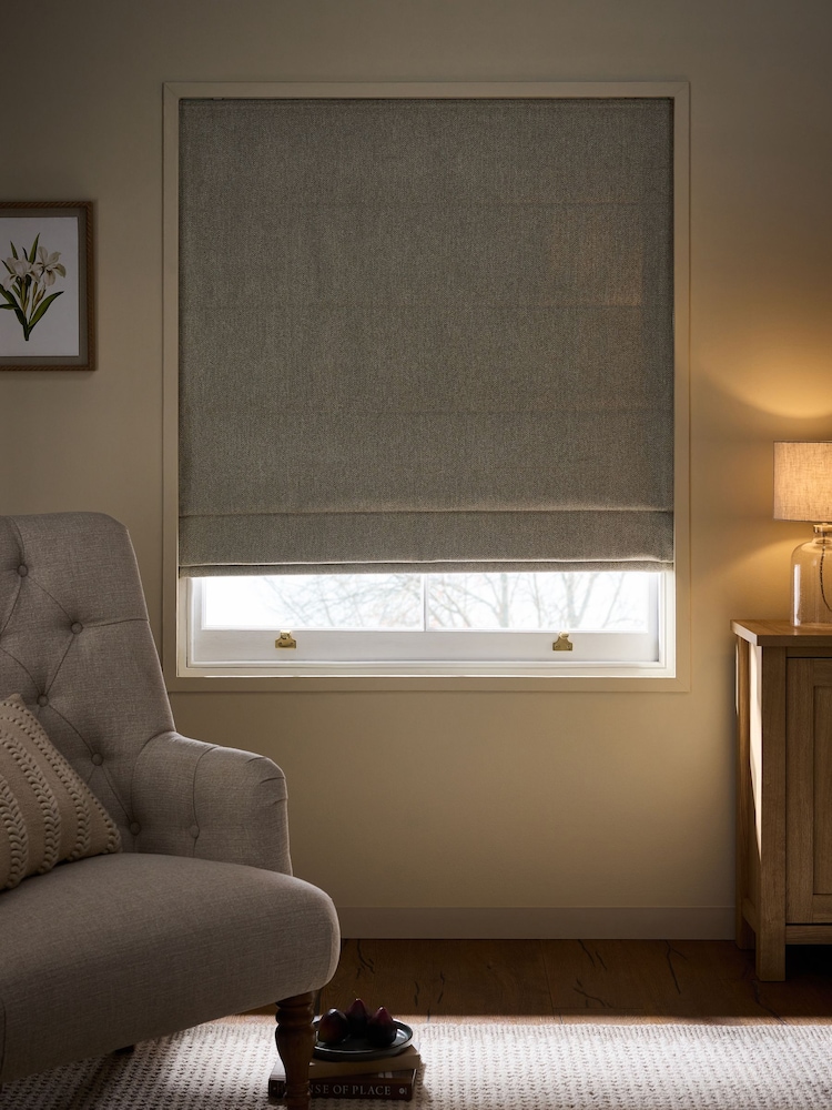 Natural Ready Made Blackout Thermal Brushed Herringbone Roman Blind - Image 2 of 7 Natural Ready Made Blackout Thermal Brushed Herringbone Roman Blind - Image 2 of 7