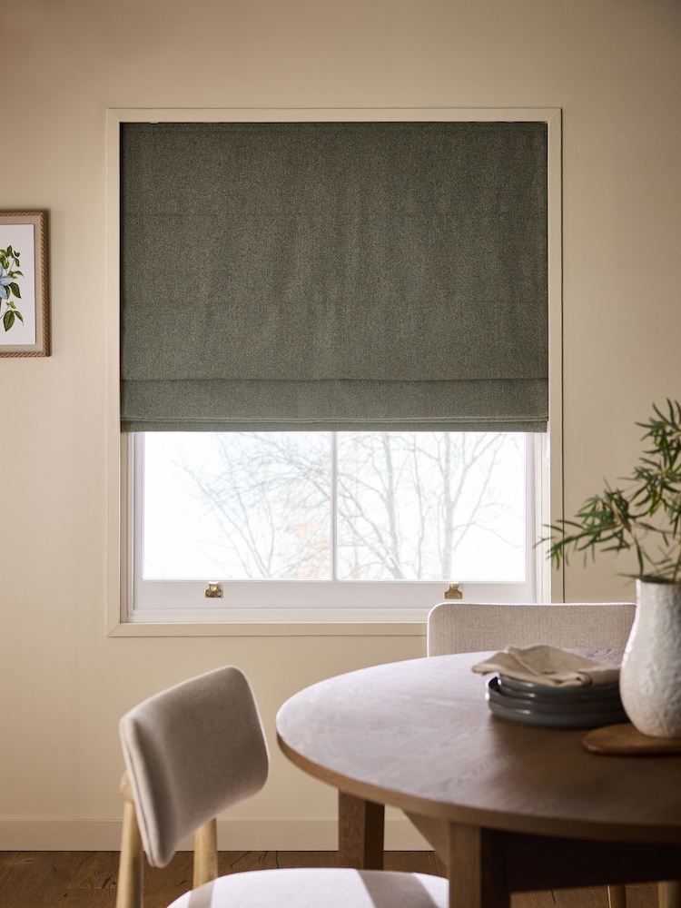 Teal Blue Ready Made Blackout Thermal Brushed Herringbone Roman Blind - Image 1 of 7 Teal Blue Ready Made Blackout Thermal Brushed Herringbone Roman Blind - Image 1 of 7