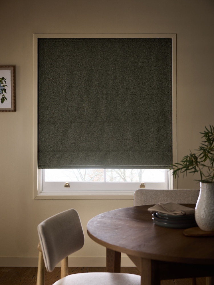 Teal Blue Ready Made Blackout Thermal Brushed Herringbone Roman Blind - Image 2 of 7 Teal Blue Ready Made Blackout Thermal Brushed Herringbone Roman Blind - Image 2 of 7