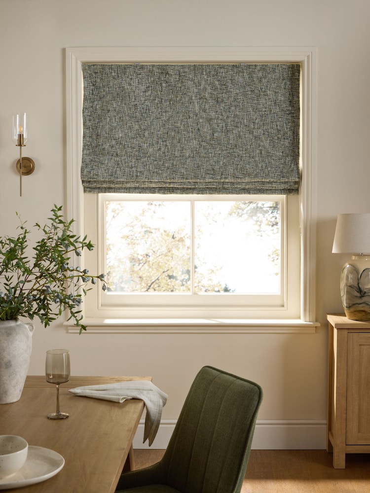 Green Ready Made Blackout/Thermal Textured Chenille Roman Blinds - Image 1 of 6 Green Ready Made Blackout/Thermal Textured Chenille Roman Blinds - Image 1 of 6