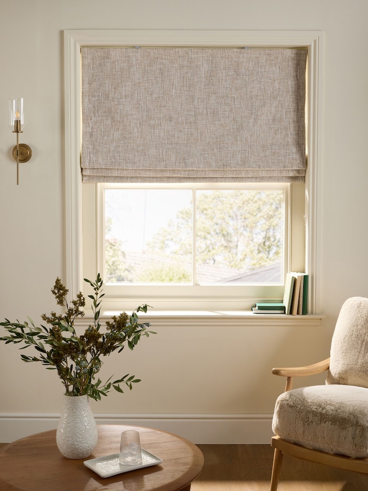 Natural Ready Made Blackout/Thermal Textured Chenille Roman Blinds - Image 1 of 6 Natural Ready Made Blackout/Thermal Textured Chenille Roman Blinds - Image 1 of 6