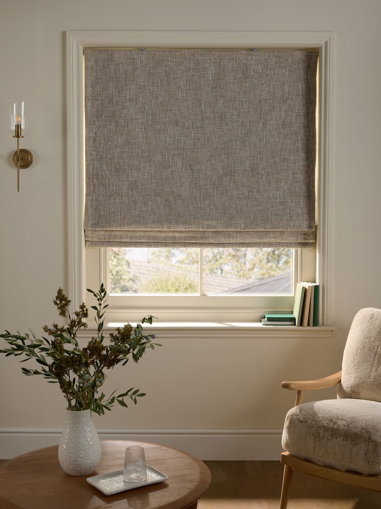 Natural Ready Made Blackout/Thermal Textured Chenille Roman Blinds - Image 2 of 6 Natural Ready Made Blackout/Thermal Textured Chenille Roman Blinds - Image 2 of 6