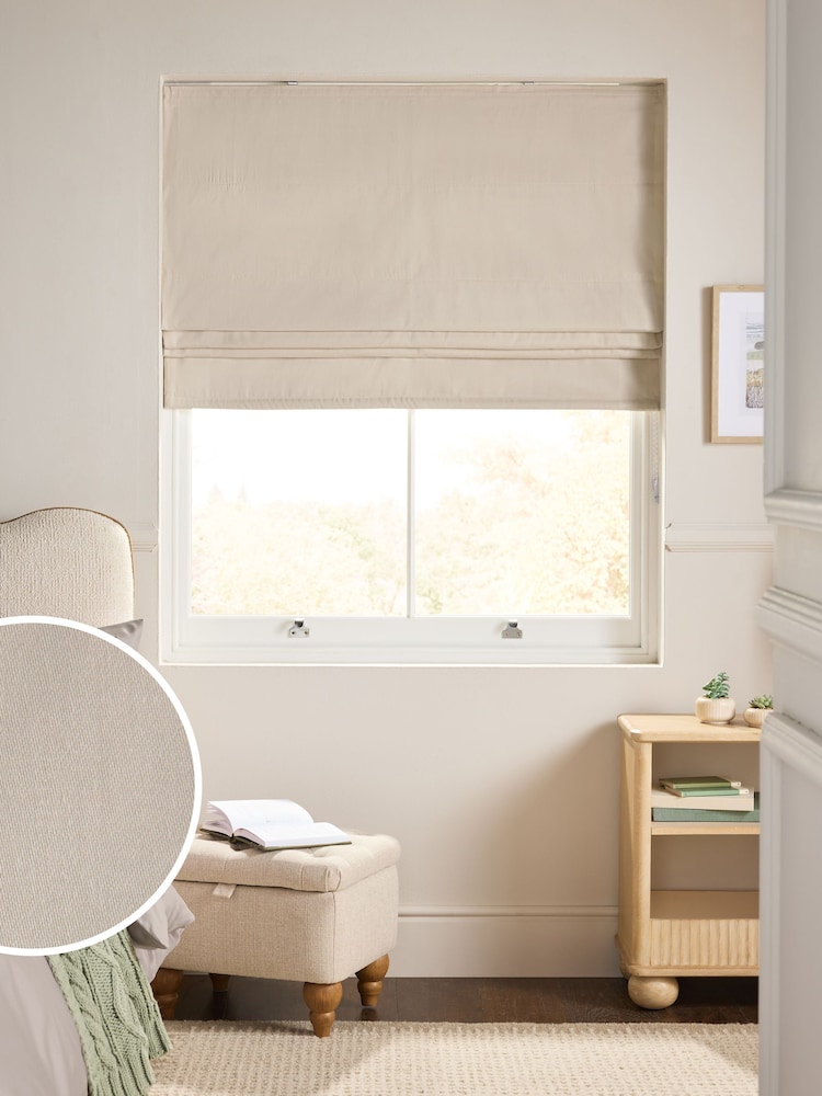 Stone Natural Ready Made Blackout Thermal Cotton Sateen Roman Blind - Image 1 of 7