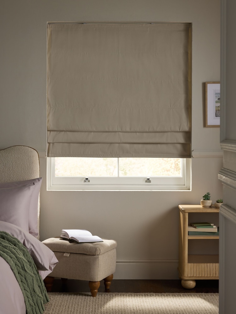 Stone Natural Ready Made Blackout Thermal Cotton Sateen Roman Blind - Image 2 of 7