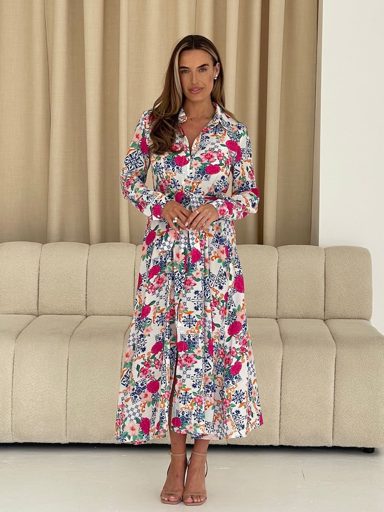 Girl In Mind Cream Angela Floral Print Shirt Maxi Dress - Image 1 of 4