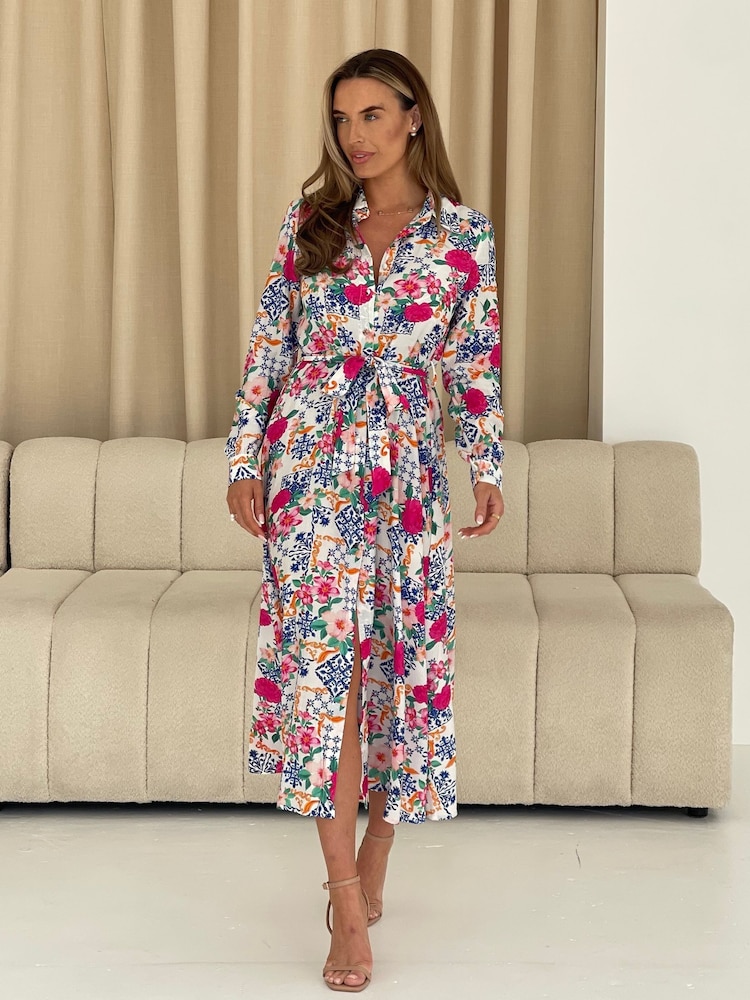 Girl In Mind Cream Angela Floral Print Shirt Maxi Dress - Image 2 of 4