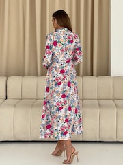 Girl In Mind Cream Angela Floral Print Shirt Maxi Dress - Image 4 of 4