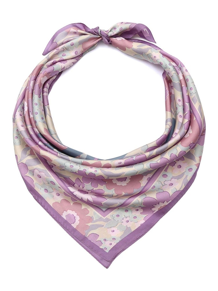 COACH Purple Script Laurel Floral Printed Silk Square Scarf - Image 1 of 4