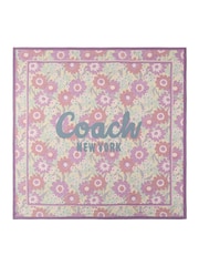 COACH Purple Script Laurel Floral Printed Silk Square Scarf - Image 3 of 4