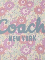 COACH Purple Script Laurel Floral Printed Silk Square Scarf - Image 4 of 4
