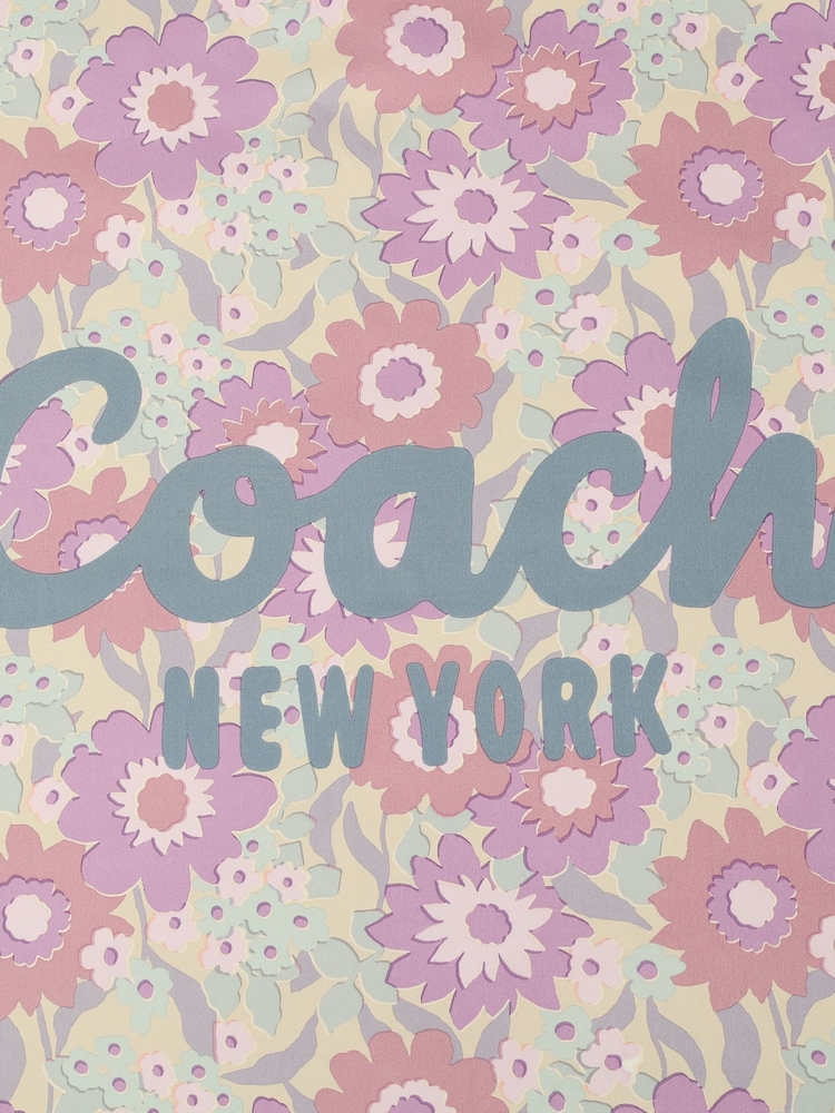 COACH Purple Script Laurel Floral Printed Silk Square Scarf - Image 4 of 4