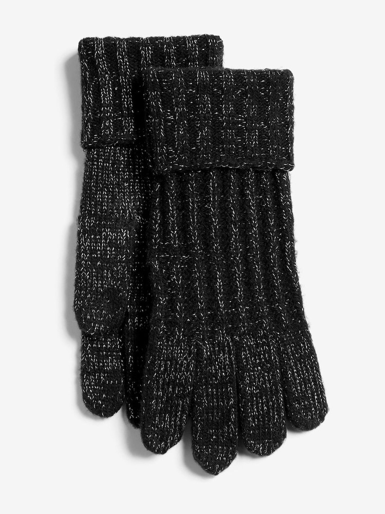 Lipsy Black Shimmer Ribbed Knitted Gloves - Image 3 of 3