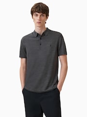AllSaints Grey Mode Merino Polo Shirt - Image 1 of 7
