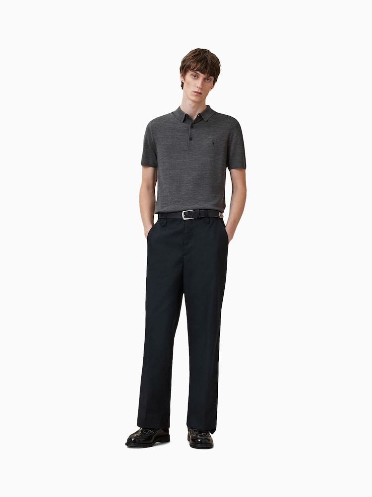 AllSaints Grey Mode Merino Polo Shirt - Image 2 of 7
