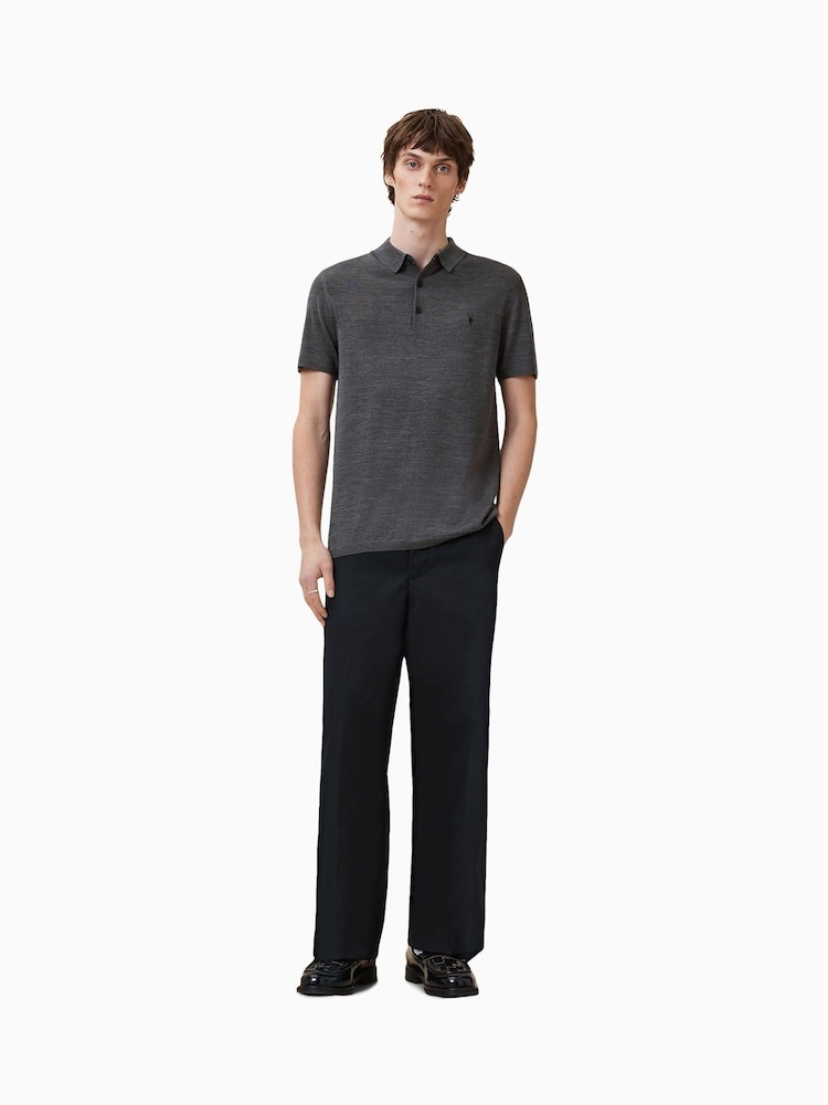 AllSaints Grey Mode Merino Polo Shirt - Image 3 of 7