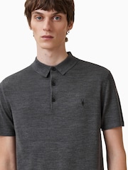 AllSaints Grey Mode Merino Polo Shirt - Image 4 of 7