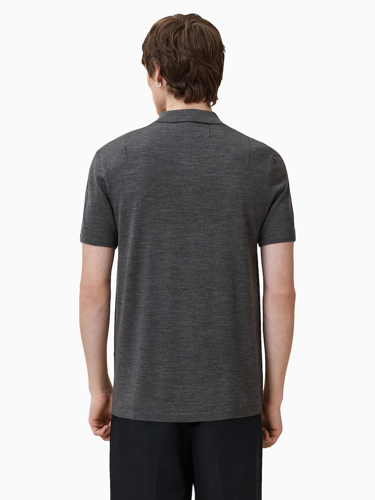 AllSaints Grey Mode Merino Polo Shirt - Image 5 of 7
