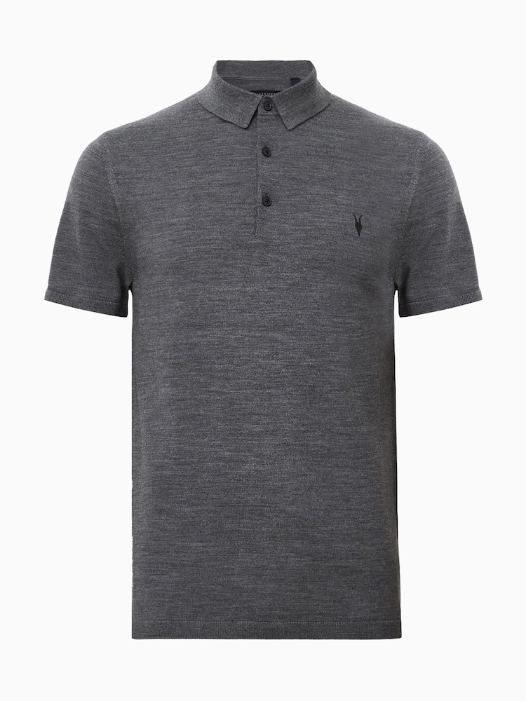 AllSaints Grey Mode Merino Polo Shirt - Image 7 of 7