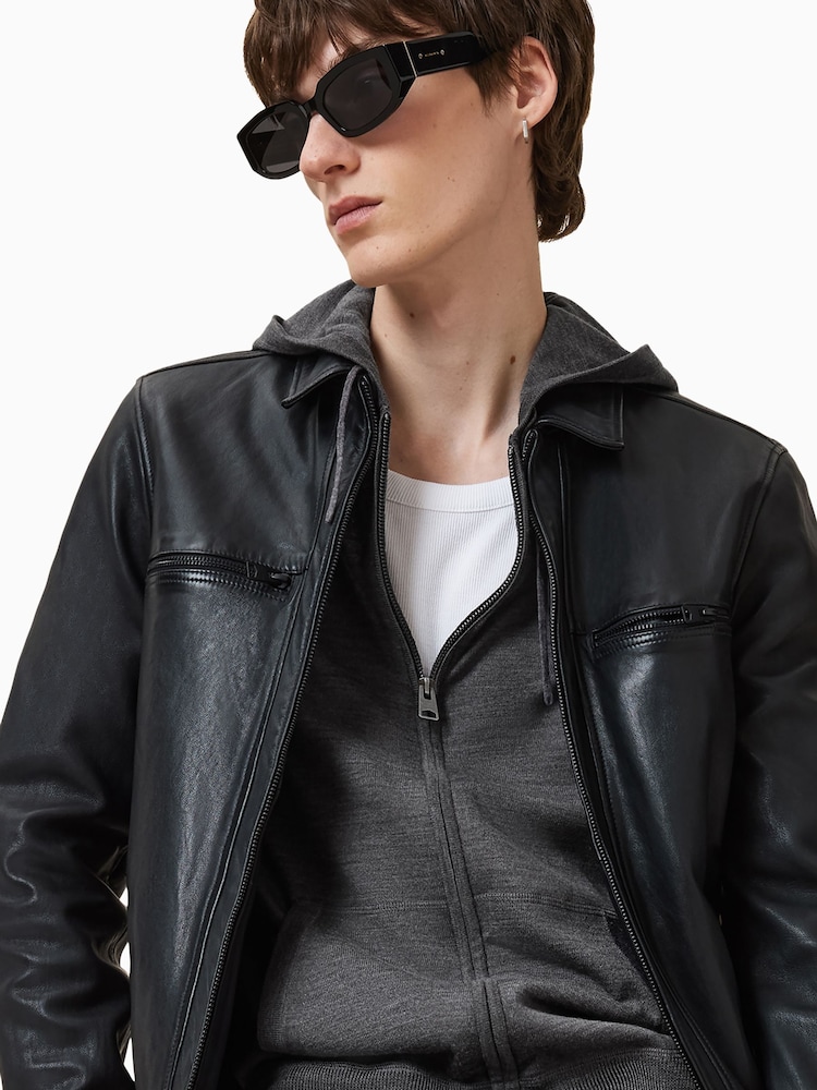 AllSaints Grey Mode Merino Zip Hoodie - Image 2 of 8