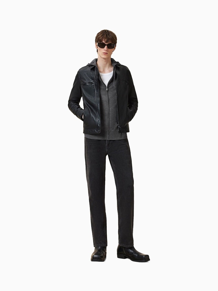 AllSaints Grey Mode Merino Zip Hoodie - Image 3 of 8