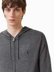 AllSaints Grey Mode Merino Zip Hoodie - Image 4 of 8