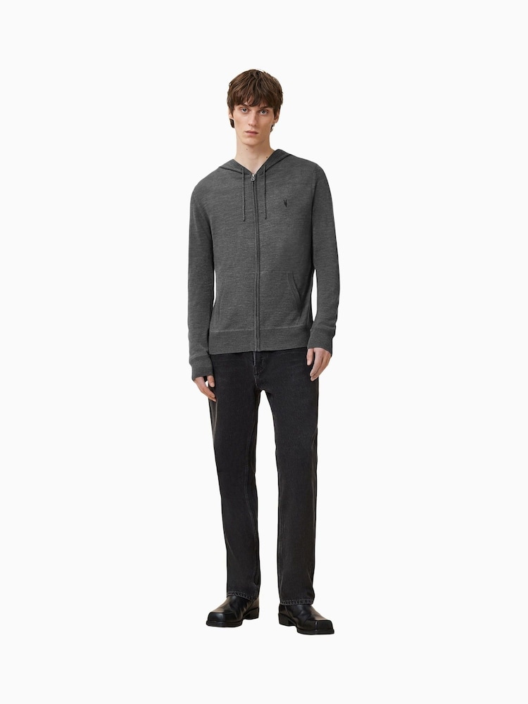 AllSaints Grey Mode Merino Zip Hoodie - Image 5 of 8