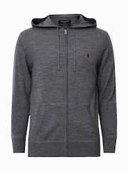 AllSaints Grey Mode Merino Zip Hoodie - Image 7 of 8