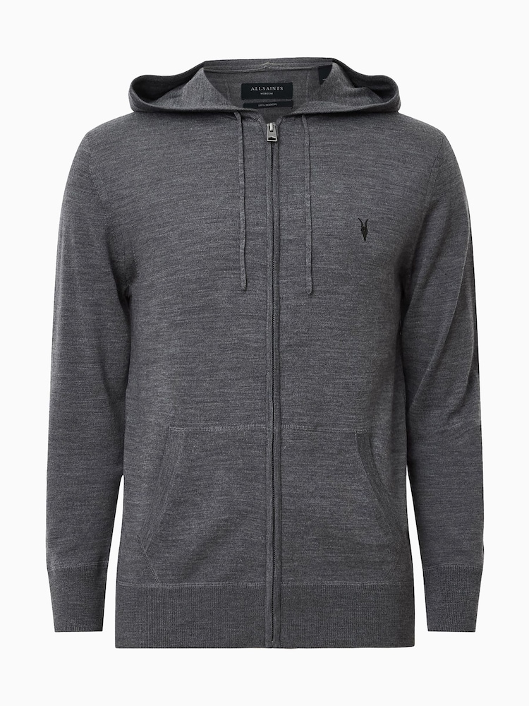 AllSaints Grey Mode Merino Zip Hoodie - Image 7 of 8