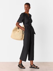Whistles Black Fiona 100% Linen Button Jumpsuit - Image 1 of 5